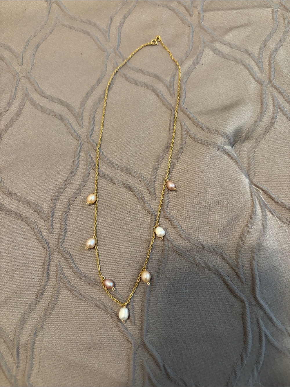 Gold Chain Necklace with Multicolor Freshwater Pearls - Women Jewelry